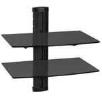 TecTake Premium Wall Mounted Double Glass Shelf Units Rack for Receiver, DVD, PS4, SKY, X BOX, BLUE RAY PLAYERS - different models - (2 shelves Black | 401102)