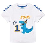 AMZTM Dinosaur Birthday T Shirt - 2nd Birthday Party Supplies Toddler Boys Gift Short Sleeve White T-Shirt 100% Cotton Crew Neck T-Rex Printed Embroidery Graphic Top Tee