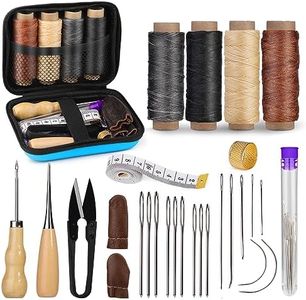 MORFEN Leather Sewing Kit, Leather Stitching Kit, Leather Working Kit with Leather Needles, Sewing Awl, Waxed Thread, Leather Upholstery Repair Kit, Sewing Tools for Hand Stitching DIY Leather Craft