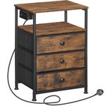 HOOBRO Bedside Table with Charging Station, End Table with 3 Fabric Drawers, Sofa Side Table with USB Ports and Socket, Nightstand for Bedroom, Living Room, Rustic Brown and Black EBF403KBZ01