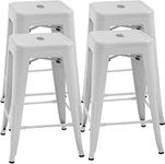 FDW Metal Stools Bar Stools 24" 30" Counter Height Stackable Barstools Indoor Outdoor Patio Furniture Dining Backless Kitchen Bar Stools Set of 4 (White, 24")