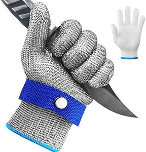Guante Resistente a Cortes, Guantes de Trabajo de Malla de Alambre de Acero Inoxidable de Nivel 9 de Protección,Guante de Cadena Resistente al Corte+Guante Interior,para Cocina Mandolina Corte, L