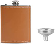 CYKKYMY 18/8 Stainless Steel Pocket Hip Flask & Funnel 8 oz Well Package Leak Proof (Brown Leather, 8oz)