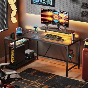 Bestier L-Shaped Gaming Desk with RGB Lighting – Corner Computer Table