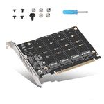 PCIE Expansion Card, M.2 NVME SSD to PCI-E 4.0 X16 Adapter, 4 Port NVMe to PCI-E Host Controller Expansion Card, 4x32Gbps Soft Raid Card with Individual LED Indicator, M Key Hard Drive Reader