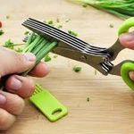 Auraaq Kitchen Food Scissors Stainless Steel with 5 Blades for Vegetables Chopping, Food Scissors, Vegetable Cutter + Cleaning Comb (Pk of 1 Multicolor)