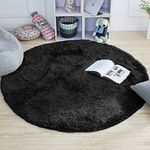 AROMICK Soft Modern Shaggy Area Rugs Fluffy Round Carpet Comfy Bedroom Home Decorate Floor Kids Playing Mat Size (2x2 Feet, Black)