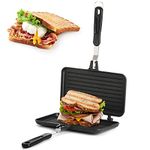 SOUJOY Sandwich Maker, Non-stick Grill Panini Maker Pan with Handle, Stovetop Toasted Aluminum Flip Pan Indoor Outdoor Camping Home Kitchen Breakfast