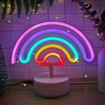 Rainbow Neon Light LED Glowing Night Lamp Stand with Base for Home Bedroom Decoration Party Supplies, Cool Christmas Birthday Neon Sign Present for Kid Boy Girl