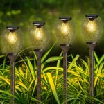 Collasis Solar Lights Outdoor Garden, 4 Pack Solar Garden Lights Upgrade Metal Vintage Warm White Auto On/Off Solar Powered Waterproof IP65 Garden Ornaments Outdoor for Patio, Yard, Pathway, Lawn