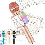 Microphone for Kids Toys Biuone Wireless Bluetooth Microphone Karaoke 3-in-1 Singing Microphones for Girls Boys Kids Adult Birthday Party Home Handheld Mic Speaker Machine【Rose Gold/LED Lights】