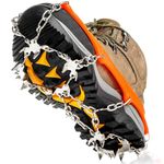 Crampons Ice Cleats Traction Snow Grips for Boots Shoes Women Men Kids Anti Slip 19 Stainless Steel Spikes Safe Protect for Hiking Fishing Walking Climbing Mountaineering (Orange, Large)