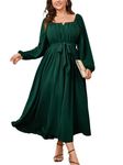 SCOMCHIC Women Plus Size Maxi Dress Long Sleeve Square Neck Wedding Guest Cocktail Belted Elegant Flowy A Line Long Dresses, Emerald Green, 4X-Large Plus