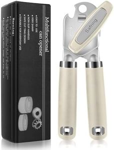 Safring Can Opener Manual, Heavy Duty Handheld Strong Can Opener with Soft Touch Handle, Sharp Blade Smooth Edge, Can Openers with Multifunctional Bottle Opener, Beige