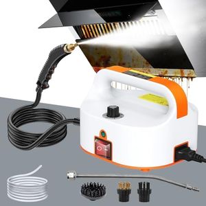 2500W Nettoyeur Vapeur, Nettoyeur Vapeur pour Canapé, Conception Sans Réservoir d'eau avec Tuyau d'aspiration 1,1M, avec 3 Têtes de Brosse Réglables sur 6 Niveaux, 10S Chauffage Rapide