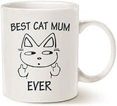 Mothers Day Funny Cat Mum Coffee Mug Gifts for Cat Lovers, Best Cat Mum Ever Best Cute Christmas for Mum Porcelain Cup White 11 Oz