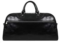 Time Resistance Black Leather Duffel Bag - Full Grain Leather Travel Bag - Gym Bag for Men and Women - Overnight or Weekender Bag - Leather Luggage Bag - Handmade Italian Leather Shoulder Bag