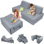 DREAMANIA 7PCS Kids Play Couch, Premium Modular Kids Play Couch for Toddler Teens, Child Sectional Sofa for Bedroom Playroom Toy Living Room, Prefect Gift for Creative Girls & Boys, Grey