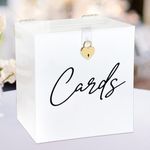KOSKIMER White Acrylic Card Box with Lock & Slot, 10 Inch Wedding Card Box for Reception, Large Gift Money Box for Party, Bridal Shower, Graduation, Baby Shower, Wedding Card Holder