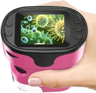 1000X Handheld Microscope for Kids 4K 2.0" Screen Rechargeable Mini Pocket Digital Microscopes w/Slides Kit Portable Edu Gift Age 4-6 8-12 Children Students (Pink)