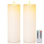 Homemory 4" x 13" Large Flameless Candles Outdoor Waterproof with Remote Control Timer, Fake Electric Pillar Candle, Battery Powered LED Candles Flickering Pair, Long Lasting, White, Set of 2