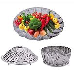 THE PAGH Folding Vegetable Steamer Basket, Stainless Steel Momo Steamer Insert for Veggie/Seafood Cooking/Boiled Eggs with Safety Tool - Fit for Instant Pot Adjustable Steamer for Cooking