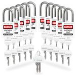 TRADESAFE Lockout Tagout Locks Set with Master Keys - 10 White Loto Locks, Keyed Different Lock Out Tag Out Padlocks, 2 Keys Per Lockout Padlock