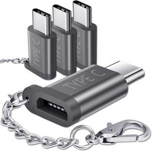 JSAUX Micro USB (Female) to USB C Adapter 4-Pack, Aluminum USB Type C Adapter with Keychain Fast Charging Compatible with Samsung Galaxy S10 S9 S8 Plus Note 9 8, LG V30 G5 G6, Moto Z Z2, more (Grey)