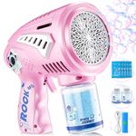 Boerfmo Pink Bubble Gun - Rechargeable 72 Holes Space Bubbles Machine with LED Light - Toys Gifts Ideas for Girls Age 3-15, Party Favors Birthday for Kids, for Girl 3 Year Old Over