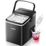 FOHERE Countertop Ice Maker Machine with Handle, 5 Mins Fast Ice 9 Bullet Cubes, 14kg/24hrs, Self-Cleaning, Portable Small Ice Machine for Home Kitchen, Office, RV, Camping & Garden Parties