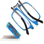 Missfive Modern Folding Reading Glasses For Women Men Blue Light Blocking, Anti UV/Eyestrain Fashion Pattern Print, Foldable Thin Lightweight Portable Readers Pocket Travel Eyeglasses,3.0x,Blue