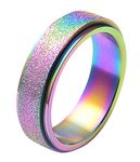 ALEXTINA Women's 6mm Stainless Steel Ring Spinner Band Sand Blast Finish Rainbow Size 8
