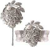 WANLIAN Wrist Corsage with Peal and Rhinestone Corsage and Boutonniere Set for Wedding,Prom,Party (Silver Gray，2 Pieces)