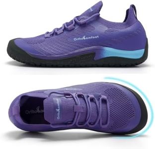 Women Wide Toe Box Zero Drop Barefoot Shoes, Arch Support Walking Sneakers, All Day Standing Service Staff Footwear, Leisure City Walking Shoes for Housewives & Elders, Purple Size 7