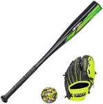 Ortiz34 Homerun Kids Tee Ball Set- David Ortiz 3-in-1 Aluminum Baseball Bat, Baseball, & Youth Baseball Glove Bundle (Made for Youth/Kids) (Volt)