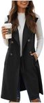 GORGLITTER Women's Sleeveless Long Vest Cardigan 2024 Trendy Fall Outfits Business Casual Work Blazers Jacket Black Small