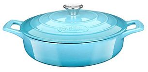 La Cuisine Enameled Cast Iron Covered Braiser, Saute Pan Casserole Pan with Lid, 3.75 QT 11" / 28cm Dia, Internal Matte Black Enamel Coating – 2 Ton Teal Enamel Coating Finish Exterior, Oven Safe up