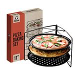 Chef Pomodoro Pizza Baking Set with 3 Pizza Pans and Pizza Rack, (11-Inch Pans), Non-stick Perforated Pizza Trays for Oven, Grill, Pizza Pan with Holes, Pizza Pan for Oven, Barbeque, Bakeware Supplies