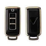 kwmobile Key Cover Compatible with Mitsubishi 3-Button car Key - Car Key Fob Case Protector - Black/Gold