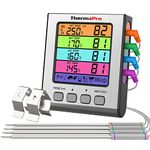 ThermoPro Plastic Tp17H Digital Meat Thermometer With 4 Temperature Probes,Hi/Low Alarm Smoker Food Thermometer With Colored Backlit Lcd,Bbq For Cooking Grilling Kitchen Oven Barbecue Turkey