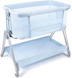 KOOLABABY Baby Bedside Sleeper - Bassinet & Bedside Crib with Height Adjustment & Wheels - Can be Placed Next to Bed - Attaches to Parents Bed - Easy to Fold & Carry Baby Bed for Boys (Blue)