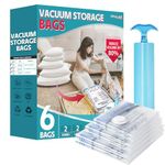 6 Pack Vacuum Storage Bags, Vacuum Seal Bags for Clothing, Comforters, Blankets, Space Saver Compression Bags with Hand Pump. (2×Jumbo, 2×Large, 2×Medium)