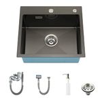 KORVO Topmount Kitchen Sink 50 X 45 X 19 cm - Drop in Sink PVD Coating NanoTek 1.0mm Stainless Steel Single Bowl Drop Sink