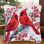 Christmas Red Bird Cardinal Latch Hook Pillow Kit for Adults Throw Pillow Cover with Printed Canvas Hook Crochet Yarn Needle Craft Easy Handmade Cushion for Home Sofa Decoration 43x43cm(5)