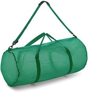 Champion Sports Mesh Duffle Bag with Zipper and Adjustable Shoulder Strap, 15” x 36”, Green - Multipurpose, Oversized Gym Bag for Equipment, Sports Gear, Laundry - Breathable Mesh Scuba and Travel Bag