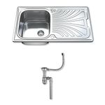 Dihl 1001 Kitchen Sink with Drainer, Single Bowl 1.0, Rectangle, 304 Stainless Steel, Silver, 86 x 50 cm, Inset, includes Full Waste Kit and fixings