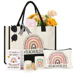 Teacher Christmas Gifts, Teacher Appreciation Gifts for Women, Canvas Tote Bag Makeup Bag with Coffee Cups Thank You Gift Basket for Teacher