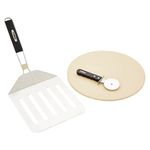 Tower T932025 3 Piece Pizza Tool Set includes Pizza Stone, Cutter and Paddle, Suitable for 12” Pizza’s, Stainless Steel