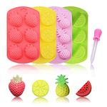 KRLIFCSL Fruit Shaped Silicone Chocolate Moulds Pineapple Lemon Watermelon Strawberry Candy Molds with a Dropper, Summer Ice Cube Tray for Kids Party's and Baking Mould Cup Cake Decoration (Fruit)