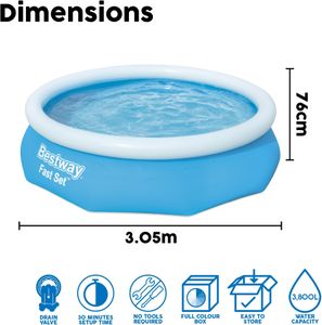 Bestway 10ft Fast Set Above Ground Inflatable Pool – 3,800L Outdoor